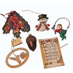 Vintage Christmas Tree Ornaments Holiday Snowman Decorations Santa  Lot of 6